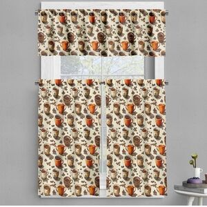 Coffee Cup Valance and tier curtain 3 piece set